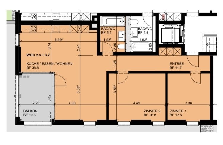 3 ½ rooms furnished flat