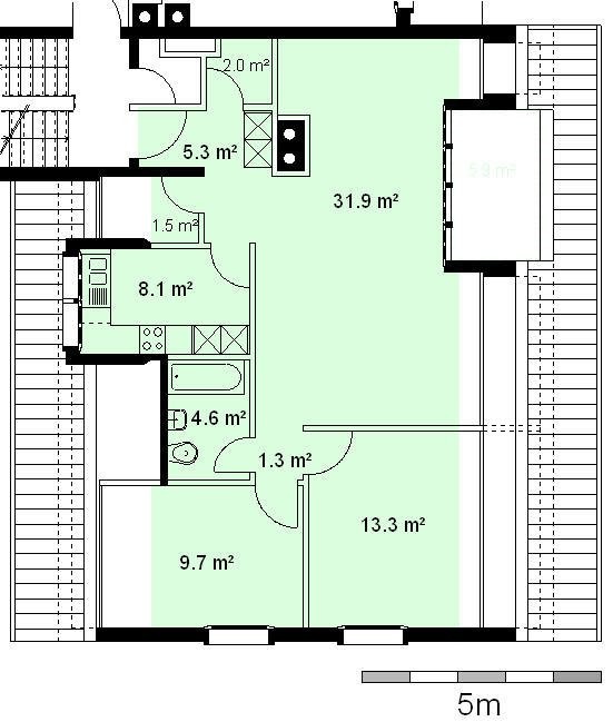 3 ½ rooms roof flat