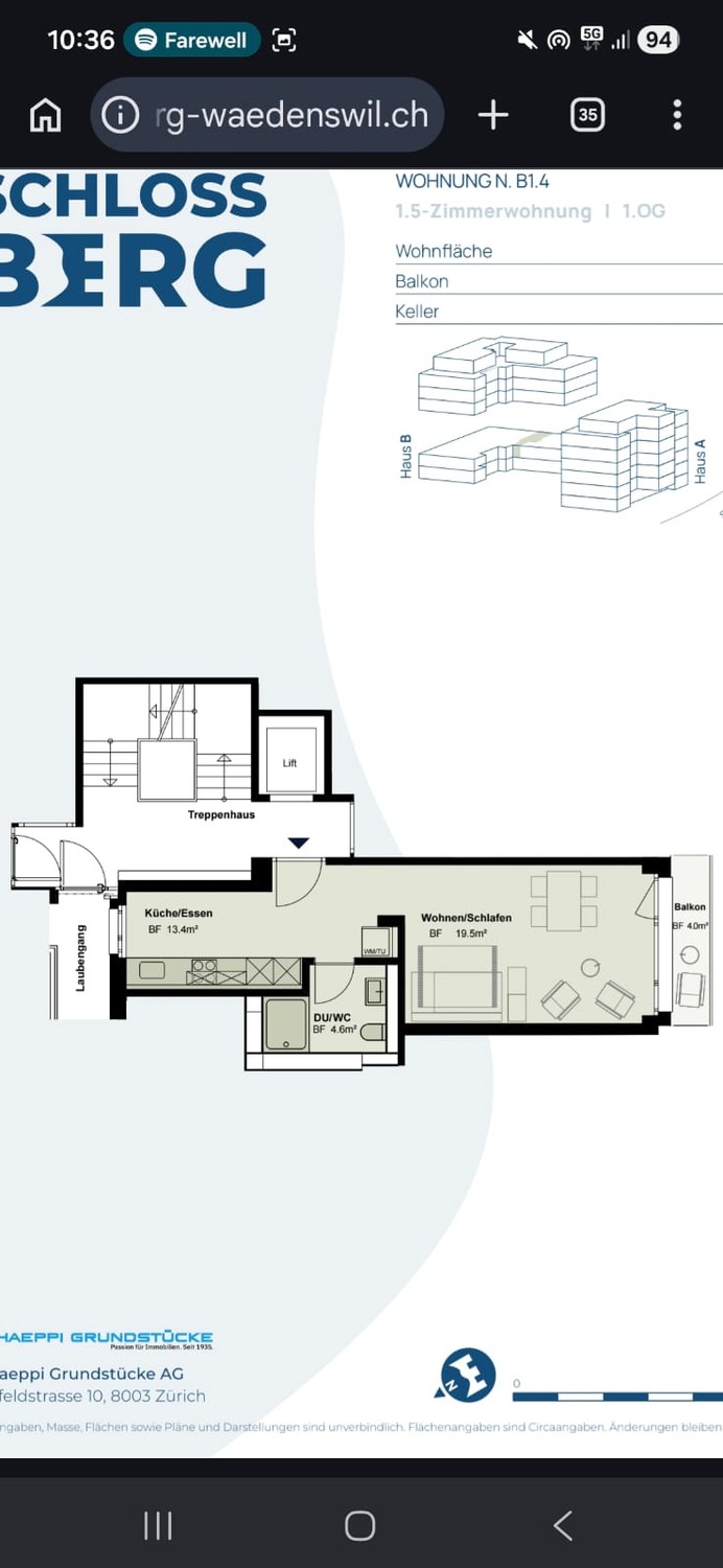 1 ½ rooms apartment