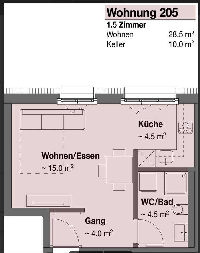 1 ½ rooms apartment
