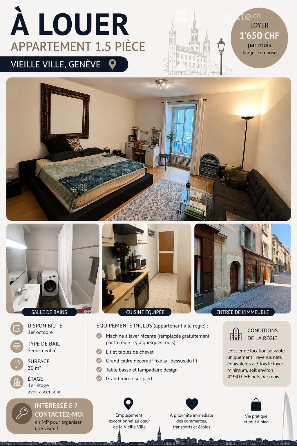 1.5 ROOM APARTMENT FOR RENT VIEILLE VILLE, GENÈVE, photo 4 of 4