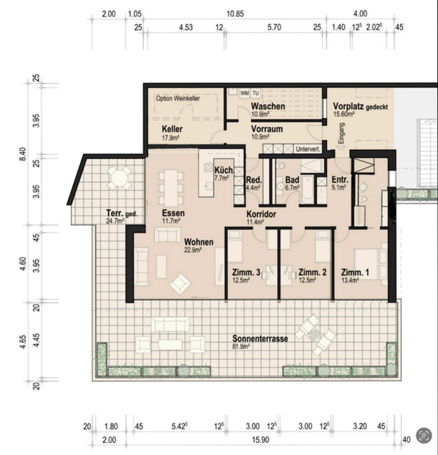 4 ½ rooms terrace flat