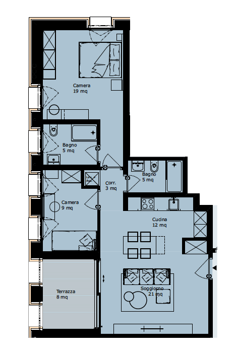 3 ½ pièces appartement meublé
