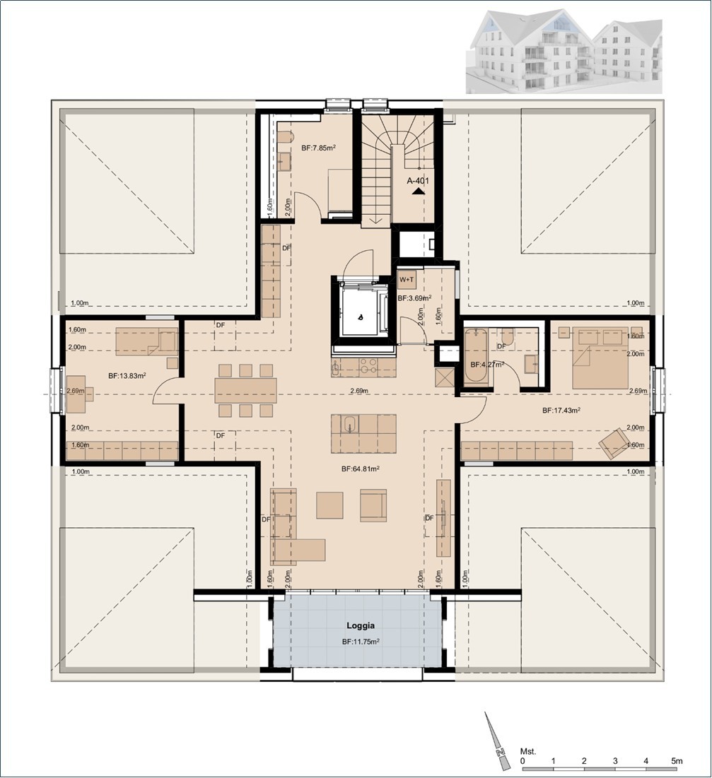 3 ½ rooms roof flat