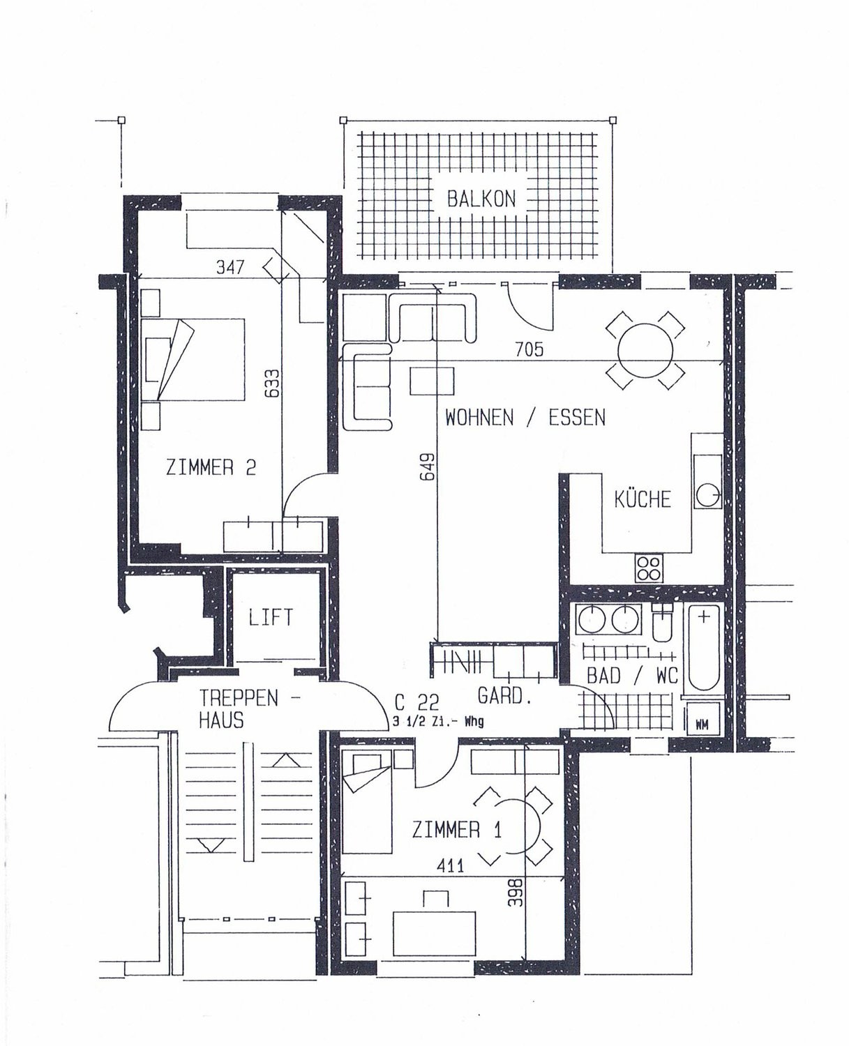 3 ½ rooms furnished flat
