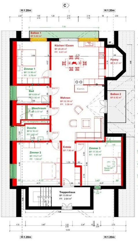Appartement en attique de 5 pièces