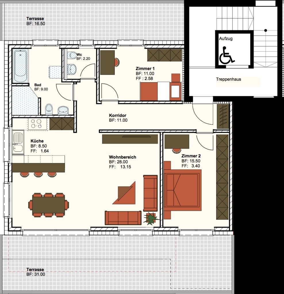 3 ½ pièces appartement mansardé