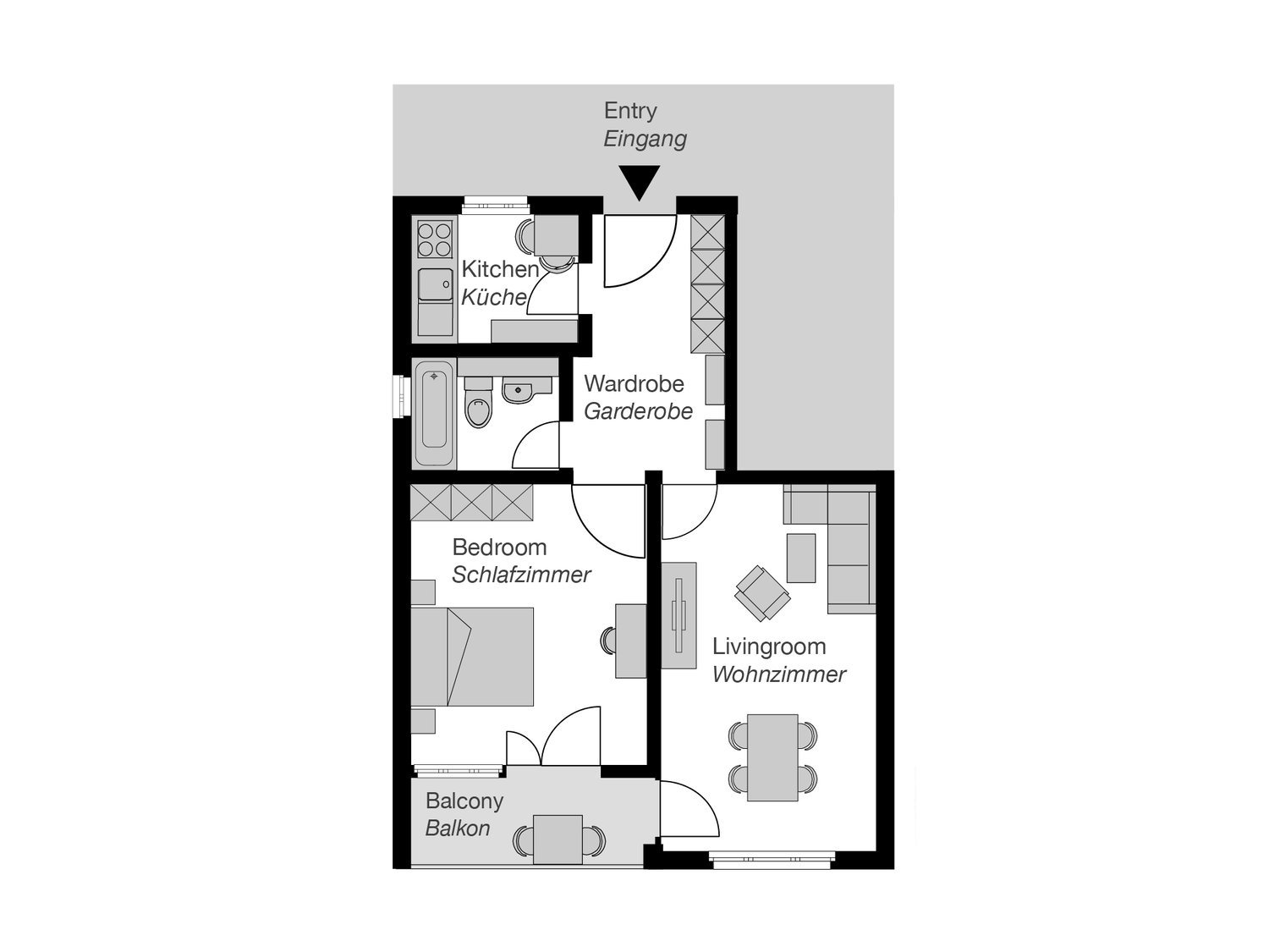 2 rooms furnished flat