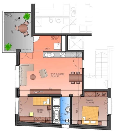 1 ½ rooms apartment