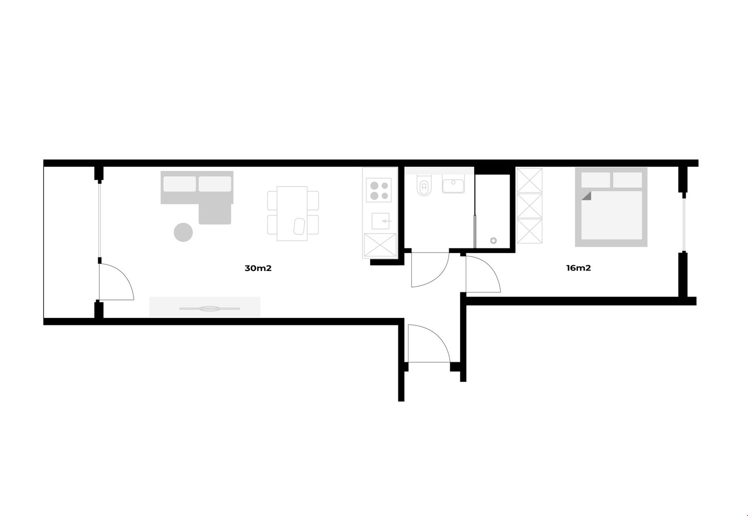 2 ½ rooms furnished flat