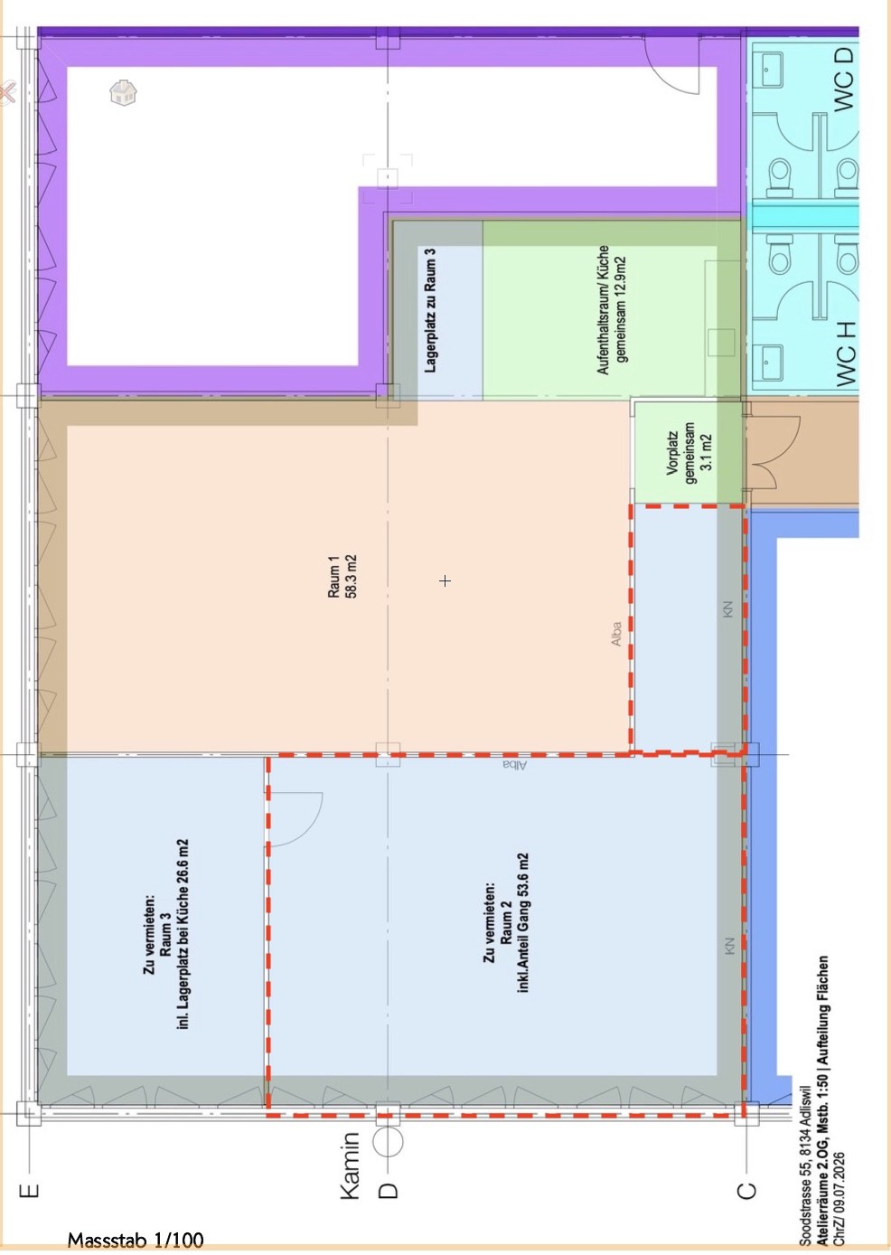 54m² commercial
description":"54sqm atelier or office space in a group of 3, shared coffee corner, kitchenette, internet. Parking spaces can be organized. Move-in by agreement. Regarding service charges, only electricity is added.", photo 6 of 6
