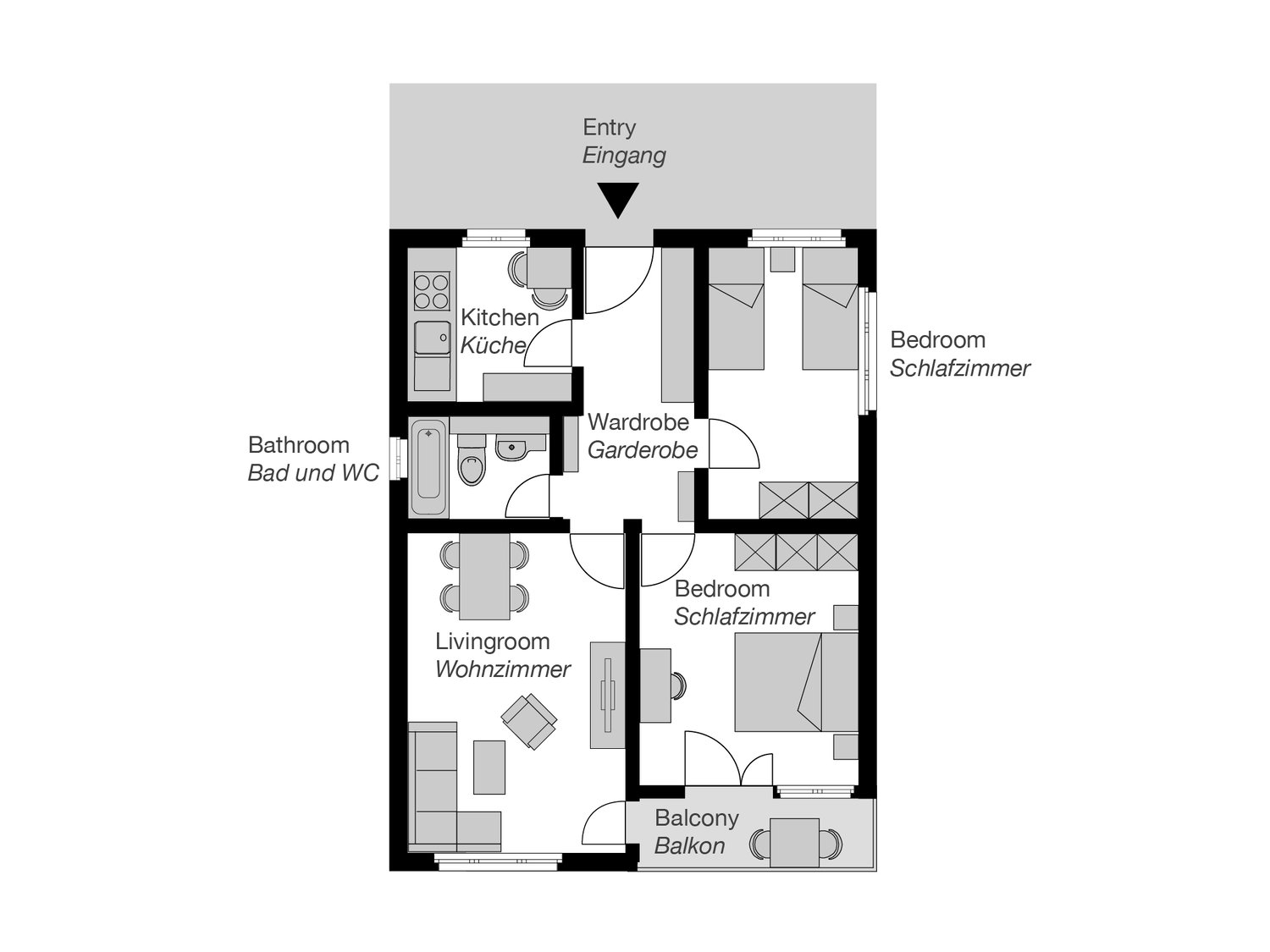 3-Zimmer-Wohnung möbliert